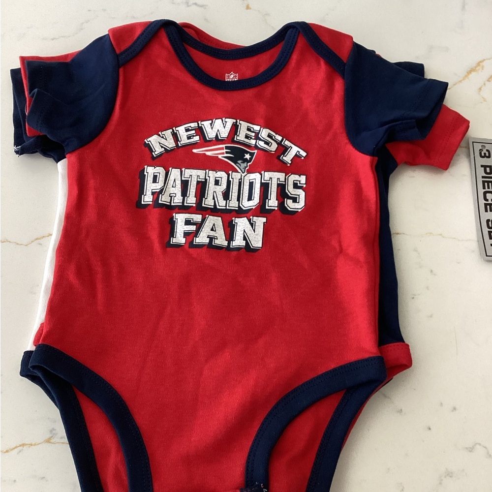 Patriots Fan Red and Blue Baby Onesie Three Piece Set